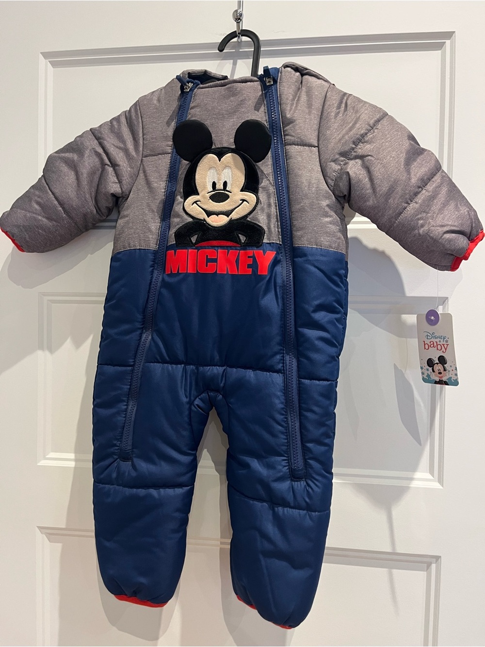 Disney Winter Navy, Gray, Navy & Red Mickey Puffer Romper